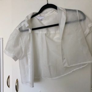 Angie Bauer sheer white button down C’s